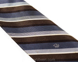 1980s Christian Dior Striped Tie - Classic Gray Brown & Ivory 80s Designer Necktie - Diagonal Satin Stripes - Paris New York - Logo Lining