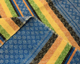 Central American Tablecloth & Eight Matching Napkins - Casual Mexican Guatemalan 1950s 60s Dinner Linens - Blue Yellow Orange Green Cotton