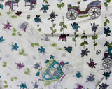 Old Cars 50s Purple Novelty Print Fabric - Over 1.5 Yards x 36 1/2 Inches Wide - Antique Automobiles, Horseless Carriages, Stagecoaches