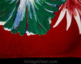 1940s Tropical Floral Rayon Scarf - 40s Red Blue Green Iris Flowers & Palm Leaves - Exuberant Pacific WWII USO Style Swing Era Head Wrap