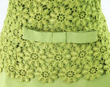 Size 2 Olive Green Cocktail Dress - Daisy Flower Lace & Chiffon - XS 1960s Avocado Sheath - Cap Sleeves - Spring - 60s Mid Century Modern