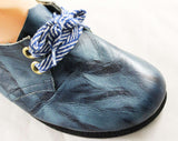 Size 7 Sneaker - Unworn Cute 70s Blue Leather - Deadstock 1970s Casual Retro Shoe - Striped Lace Up Shoelaces - NOS 70's Street Style