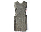 XL 1960s Office Dress - Size 16 Tailored Black & White Tweed with Rainbow Flecks - Sleeveless 50s 60s Secretary Chic with Pockets - Bust 43