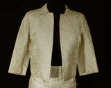 Size 6 Silk Suit - 1960s Neutral Jacquard Cocktail Jacket & Skirt - Small 60s Tailored Formal Ensemble - Ecru Bone Ivory Beige - Waist 26