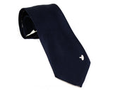 Men's 1950s Tie - Trompe L'Oeil Carpentry Theme Necktie - Hammered-In Nails Novelty Print Navy Blue Silk - 50s Mid Century Mens Wear