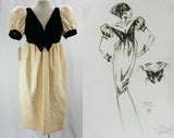 Size 10 Black & Ivory Cocktail Dress - Designer Dan DeSantis - Gorgeous Empire Asian Inspired Chic - Top Quality Deadstock - Bust 37 - 42105
