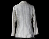 Size 8 Pinstriped Blazer - 1970s Natural Linen Suit Jacket - Spring Summer White & Black Pin Stripes - 70s Office Separates - Bust 36