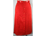 Size 4 1970s Burnt Orange Crushed Velour Skirt - Small A Line Button Front 70s Separates - Original Belt - Mint Condition NWT - Waist 26