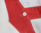Girls 1930s Romper - Size 5 Authentic 30s Linen Play Outfit - Red & White Girl's Short Sleeve Summer Playset - Art Deco Clothes - Chest 29