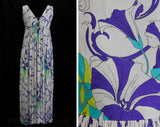 Size 8 Sun Dress - Domitilla 1960s Resort Gown - Haute Quality 60s Maxi Ankle - Morning Glories Silk Jersey Knit - Italian Label - Bust 33.5