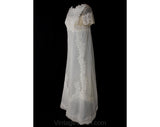 Size 8 Wedding Gown - Antique Style 1960s Net Bridal Gown with Lace & Tucks Motif - Wedding Dress - Short Sleeves - Bust 35 - 36361-1
