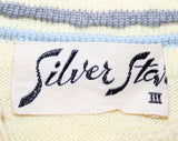50s Girl's Cardigan - Size 4 to 5 - Button Front Sweater - Ivory Wool Knit - Late 1950s - Baby Blue & Gray Trim - Modern - European - 41991