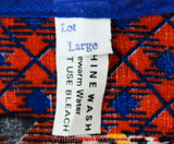 Size XL 60s Dress - Red Patchwork Print Cotton House Dress - Size 16 Summer Zip Front 1960s Sheath - Blue Brown Yellow Plaid - Bust 42.5