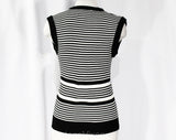 Size 6 Sweater Vest - 1970s Sleeveless V Neck Pullover - Black & White Striped Knit Top - Cute Fall Autumn 70s NWT Deadstock - Bust 34