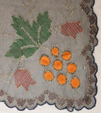 Artisan 1930s Black Net Scarf with Colorful Embroidery - Scarf - Spring - Bohemian - Scallops - 30s Embroidered Flowers - 37984-1