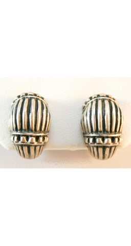 Etruscan Style Silver Earrings - Boho Contemporary Look - Silvertone & Black 1970s Exotic Style Bohemian Clip Ons - 70s 80s Tribal Chic