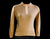 Medium 1950s Toffee Brown Sweater - Size 10 Secretary Style with Grosgrain Bow & 3/4 Length Sleeve - 50s Neutral Pullover Jumper - Bust 38