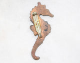 1950s Seahorse Pin - Black Enamel Sea Horse Brooch with Blue Mint Green & White Swirls - Atomic Era 50's Beachy Sea Life Fish - Copper Back