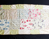1950s Quirky Quilt - Novelty Print Cotton Couch Throw Blanket - Mid Century Scenes - 50s Newsprint - Fruits & Veggies - Old Barkcloth