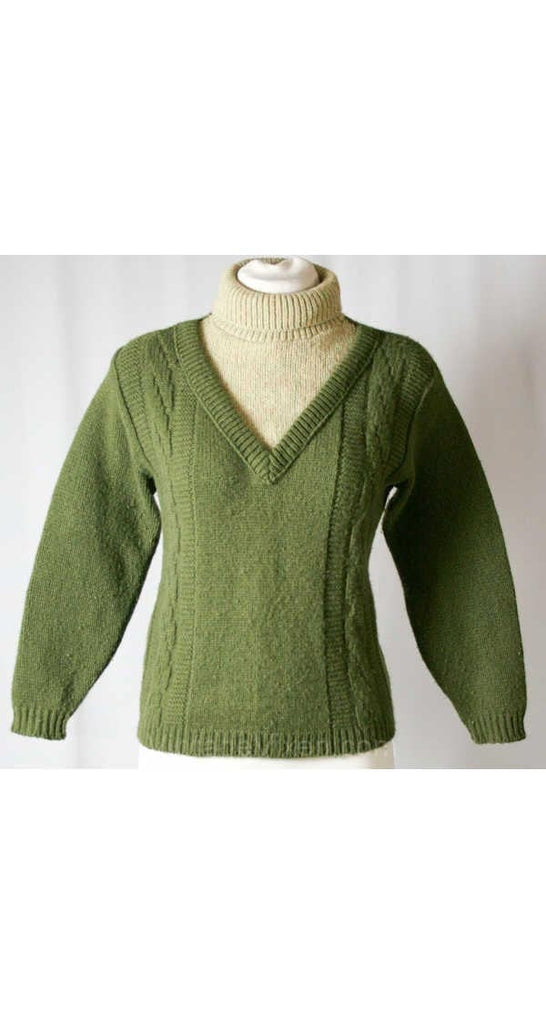 Size 8 60s Sweater - Olive Green Two-Tone Turtleneck Knit Top - 1960s Pullover - Fall Preppy Casual 60's - Bust 35 - Waist 31 - 40347-1