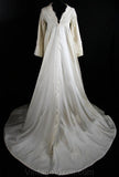 Size 6 Wedding Dress - Elegant Ivory Satin & Fine Lace Bridal Gown with Bell Sleeves and Trailing Train - Bust 33.5 - Waist 30 - 34152-1
