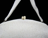 1950s White Evening Bag - Hand Beaded Formal Purse - Sophisticated 50s Handbag - Wavy Stripes of Beadwork - Chic Chicago Label - 45081