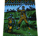 1960s Square End Tie - Antique Golf Theme Mens 60s Novelty Print Necktie by Rooster Ties - Blue & Green - Golfing Scenes Clubs Balls Tees