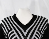 Size 12 Black Disco Sweater - Large 70s Twinkling Silver Lurex Striped Pullover - 1970s 80s Deadstock - NWT Lilly of California - Bust 41