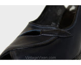 Size 5 1/2 Navy Slingback Shoes - Unworn 1940s Peep Toe Pumps - 5.5 40s Deadstock Dark Blue Leather Heels - Avant Garde Cutout Wrap Design