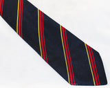 Men's 1970s Striped Tie - Navy Silk Cravat from Dunhill Tailors NYC - Dark Blue Maroon Red Citrus Yellow Diagonal Stripes - Made in Italy
