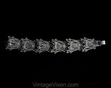 50s Enamel Flowers Bracelet - 1950s Airy White Dimensional Metal Flowerets - Dainty Feminine Links with Rhinestones - Shabby Sweet - 50514