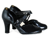 Size 4.5 1940s Black Leather Shoes - Unworn 40s Pumps with Deco Curve Strap High Heels - Pin Up Girl Deadstock - MISMATCH Size 5 & 4 1/2