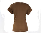 Large Sasson T Shirt - Vintage 1980s Tee - Cocoa Brown Cotton Knit - Size 12 Short Sleeve Jersey Knit T-Shirt - New York Paris - Bust 40