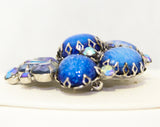 Stunning 1950s Juliana Brooch - Cinderella Blue Crackle Glass Easter Egg Cabochons & AB Rhinestones - 50s 60s Delizza and Elster Glamour Pin