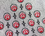 1950s Gray Silk Tie - 50s Red & Black MCM Medallions Print Men's Necktie - Atomic Elegance - Skinny 50's Cravat Titled Francais Moderne
