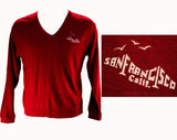 Men's Medium Sweater - 1970s San Francisco California Knit Top - Red V Neck Mens 70s Pullover - Long Sleeved American Souvenir - Chest 43