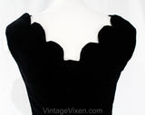 XS 1950s Black Velveteen Top - Scalloped Neck Fitted Bodice - Sleeveless 50s Cotton Cocktail Blouse - Size 2 Graceful Ballet Style - Bust 32