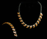 1950s Orange Thermoset Necklace & Bracelet - Spring Summer 50s Jewelry - Tangerine Slices Crescents Molded Plastic - Mid Century Cute Casual