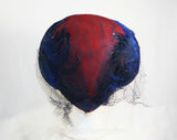 1940s Hat - Scarlet Red Felt - Sapphire Blue Feathers - Veiling - Elegant - Dramatic 41312