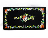 Asian Black Evening Handbag with Exquisite Embroidery - 1950s Formal Purse - Burnt Orange Blue Green Flowers - 50's Far East Envelope Clutch