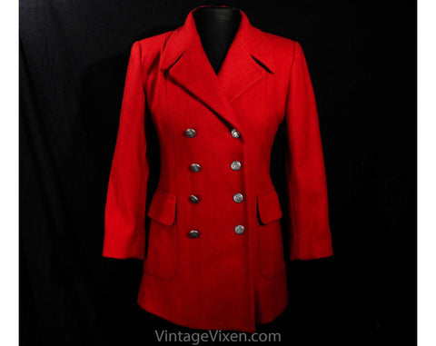 Size 6 Red Jacket - 1990s Retro Wool with 1940s Look - Beautiful Tailoring - Double Breasted Coin Buttons - Petite Sophisticate - Bust 36