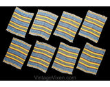 Central American Tablecloth & Eight Matching Napkins - Casual Mexican Guatemalan 1950s 60s Dinner Linens - Blue Yellow Orange Green Cotton