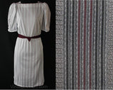 Medium 80s Dress - Size 10 Sterling & Maroon Striped 1980s Dress - Light Gray Dark Red - Short Sleeve With Belt - Bust 38 - Fall Spring