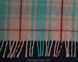 Antique Automobile Blanket - 1900s 1910s Wool Motor Robe - Authentic Edwardian Textile - Tan Jade Green & Red - Rectangular 36 x 41 Inches