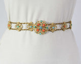 1960s Goddess Belt - Small Medium Large - 60s Body Jewelry - Gorgeous Gold Hue Metal Cord - Faux Coral Orange - Turquoise Blue - Jade Green