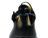 Size 7.5 Toddler Girl Shoes - Black Leather Mary Jane Style - 1950s 60s Young Child T-Strap 7 1/2 D Shoe - Vintage Deadstock in Original Box