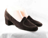 Size 9 Vintage Shoes - Unworn Brown Suede 1970s Pumps - 70s Sueded Leather Heels - Quality Sophisticated NOS 70's Deadstock - 9W Wide Width