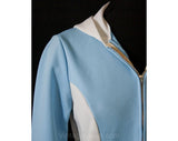 Small 1970s Casual Jacket with Hood - Size 6 Sky Blue & White Two-Tone Zip Front Hoodie - Roller Derby - Lightweight 70s Hooded - Bust 34.5