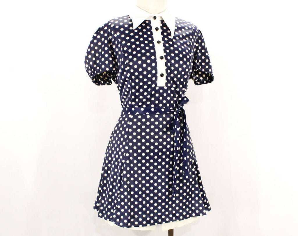 Size 6 Mini Dress - 1960s Dollybird Polka Dot Dress - Cute 60s Go Go G Vintage Vixen Clothing Size 6 Mini Dress - 1960s Dollybird Polka Dot Dress - Cute 60s Go Go G Vintage Vixen Clothing