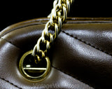 Chic 1960s Brown Purse - Chevron Vinyl Shoulder Bag with Chain Strap & Mod Grommets - Fall Autumn 60s Handbag - Daytime Go Go Girl Chic